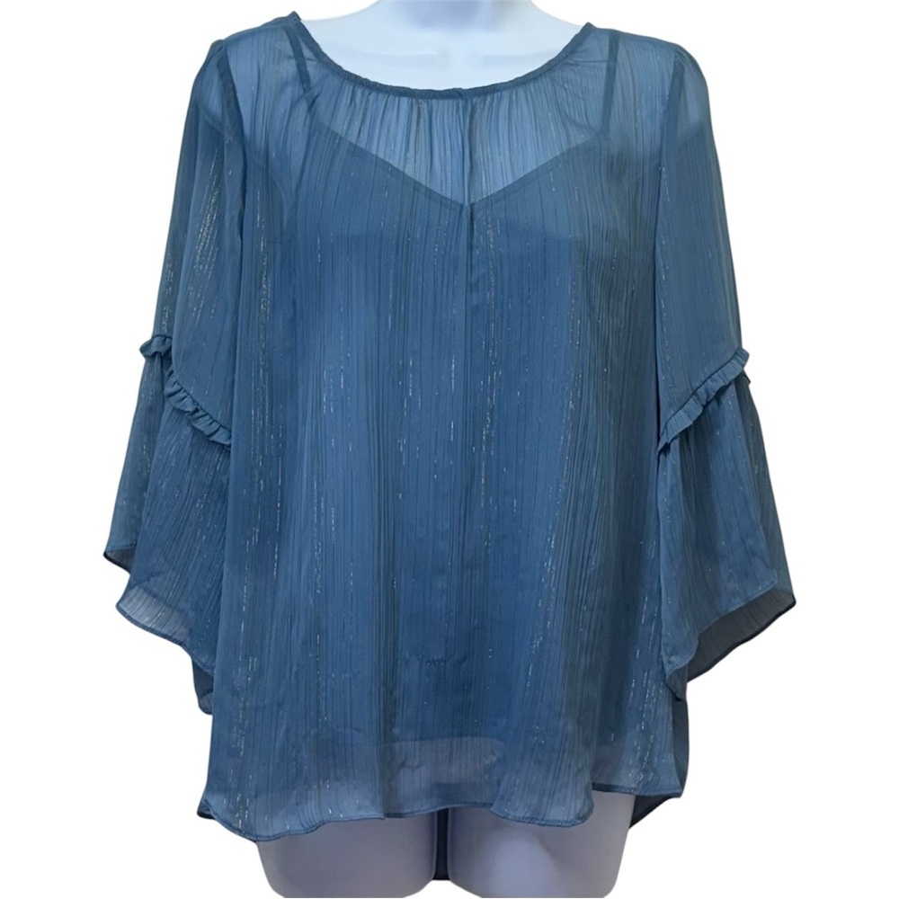 LC Lauren Conrad Women's Flutter/Bell-Sleeve Chiffon Peasant Top Size Large - Picture 2 of 11
